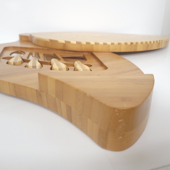 20" Bamboo Staved Cutting Board CheeseServing Platter Leaf Shaped Hidde - Picture 5 of 11